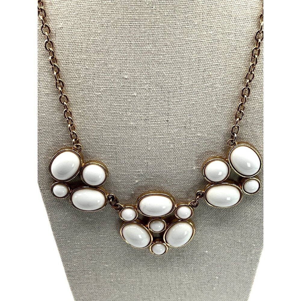 Gold Tone Chain Necklace With White Oval Beads & Lobster Claw Clasp - Picture 1 of 7